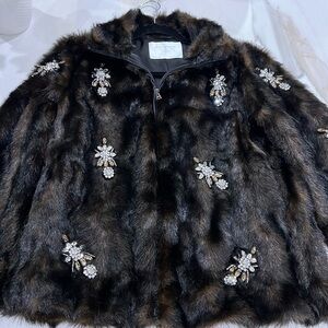 ZARA Trinny Brown Faux Fur Jacket Jewels